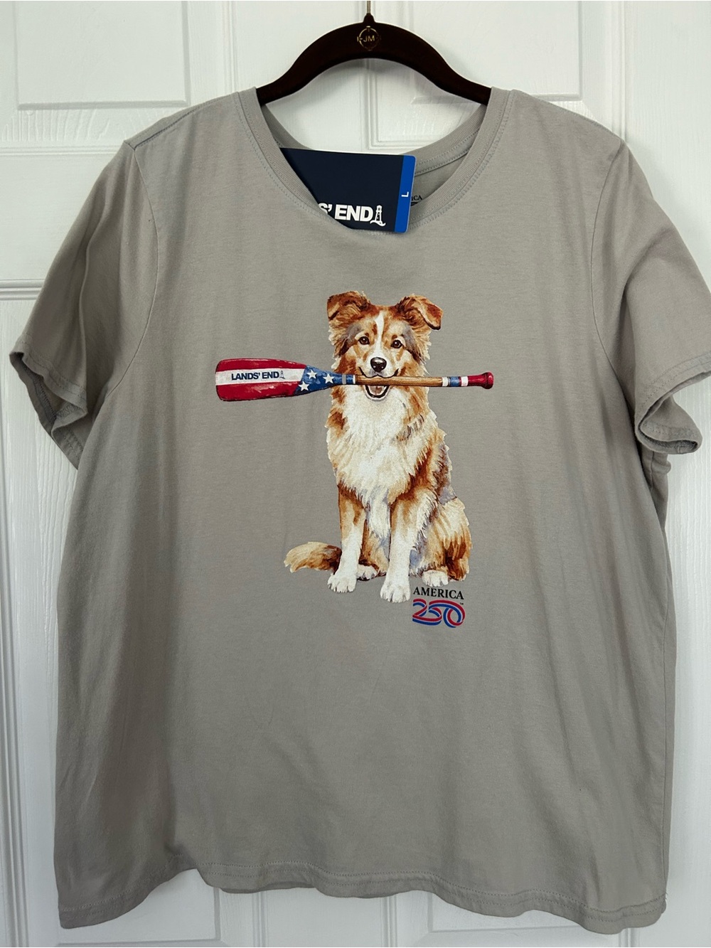 Lands' End Tan Dog Tee With Patriotic Oar Graphic America 250 USA 🇺🇸